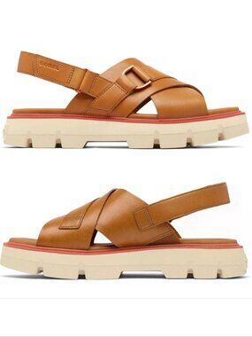 SOREL Women's Rein Cb Crisscross Sandals Size 37 6 Gold Yellow Leather NEW $120